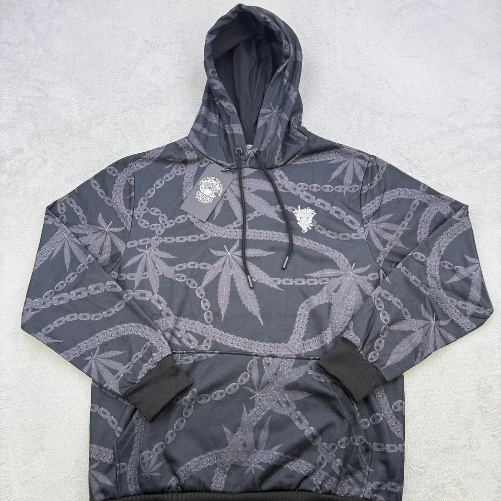 Crooks and Castles Hoodie Mens Large Black Chain Leaf Medusa Graphic Streetwear